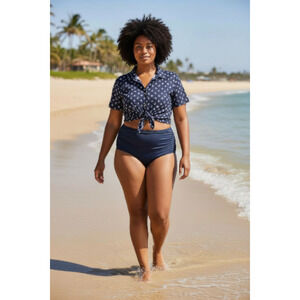 NWT Kona Sol Women's High-Waist Swimsuit Bottom Color: Navy Blue Size: XL